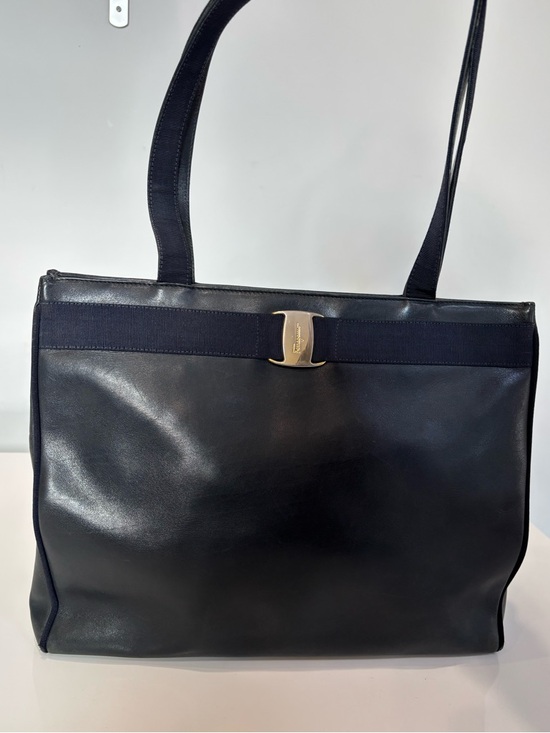 Salvatore Ferragamo Handbags - Salvatore Ferragamo Navy Leather Vara Bow Tote Bag Gancini Gold Hardware Italy
